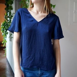 Navy Blue V-Neck Blouse
